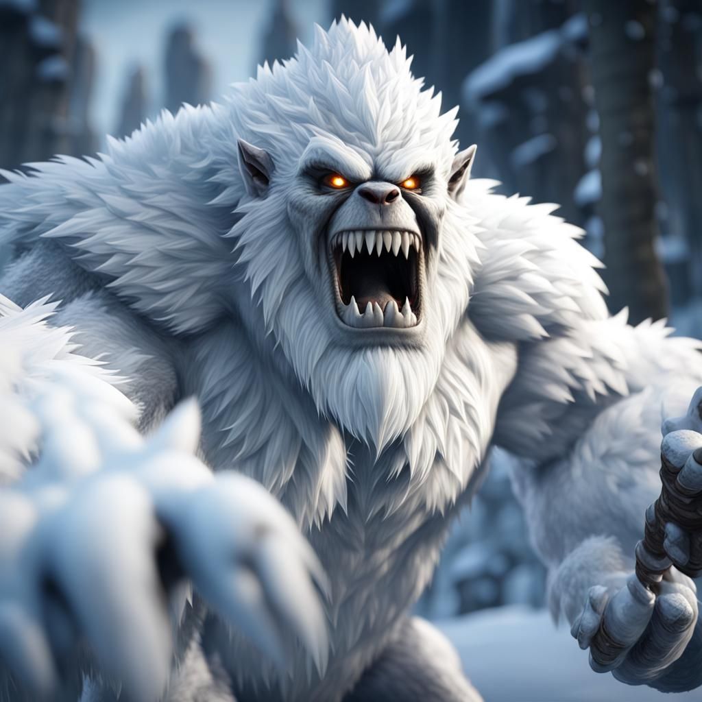 Ferocious Yeti Snarling in Blizzard: 8K Render
