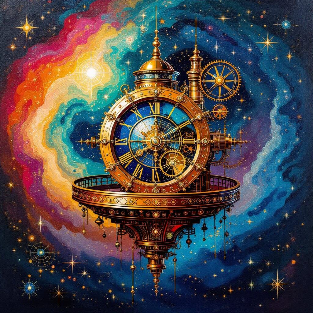 Celestial Clockwork Observatory in Surreal Bead Mosaic