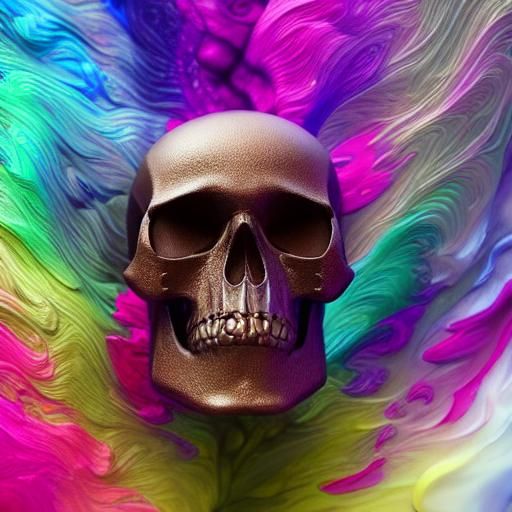 Psychedelic Skull Sculpture with Colorful Graffiti Hair