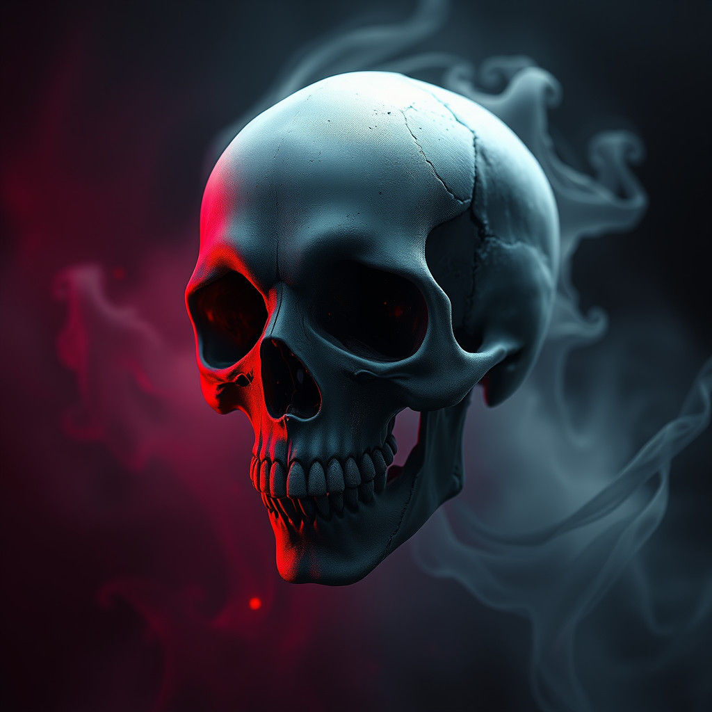 Ethereal Black and White Skull in Gothic Dreamscape