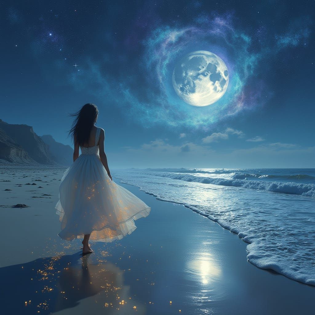 Ethereal Goddess of the Moonlit Shore