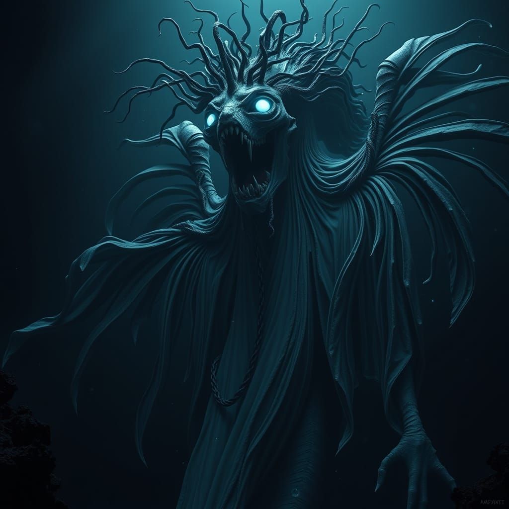 Eerie Bioluminescent Deep-Sea Creature in the Abyss