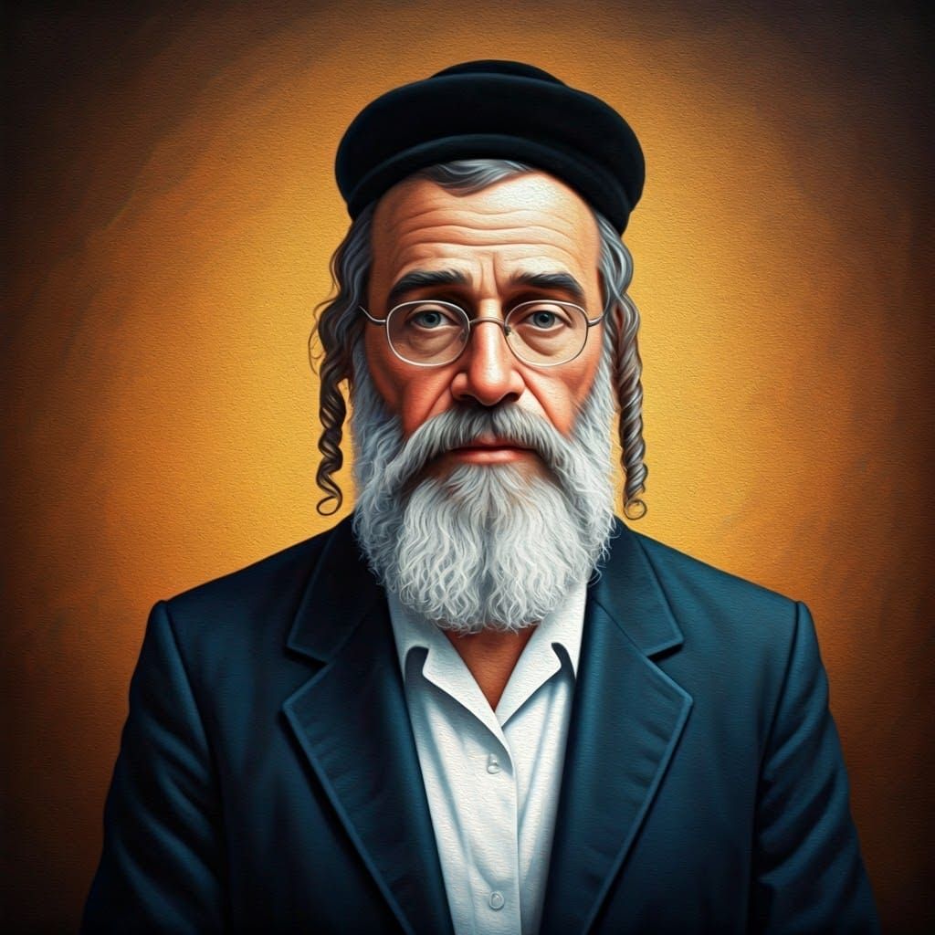 Hassidic Man in Shabbat Suit: Airbrush Oil Painting