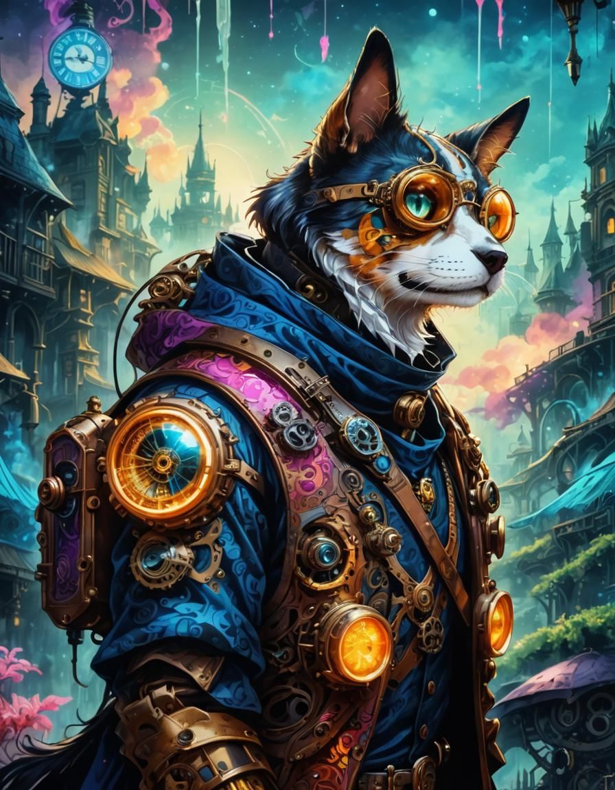 Steampunk Creature in Ink Anime Style