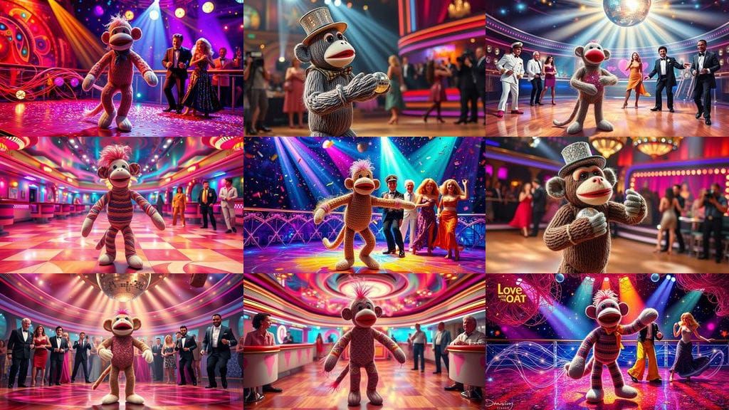 Vibrant Yarn Art Sock Monkey Dances Among Celebrities