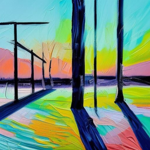 Wind in Empty Lot: Expressionist Oil Painting