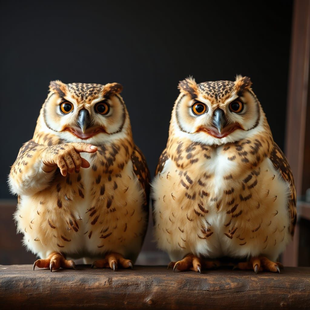 Two Fat Owls With 'Fatty Owls' Sign