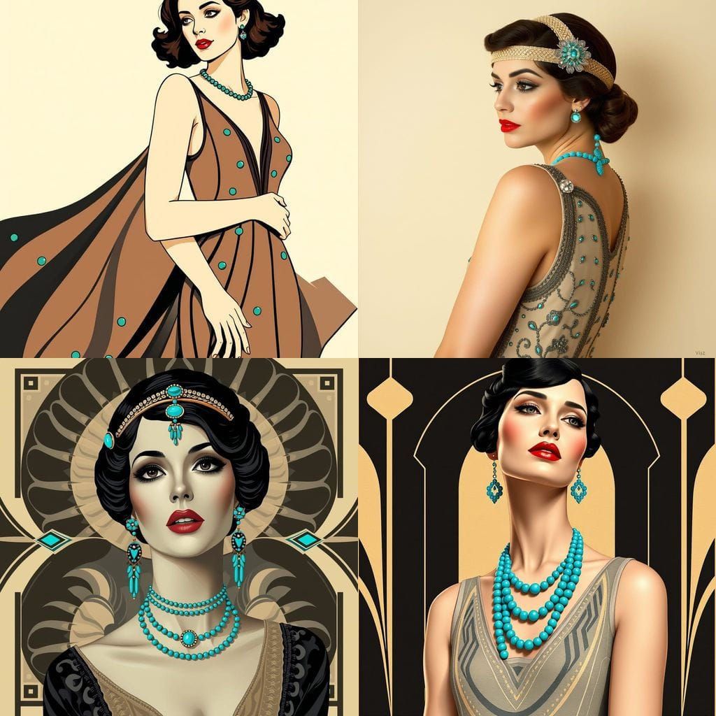 Art Deco Woman in 1920s Fashion, Beige and Gray