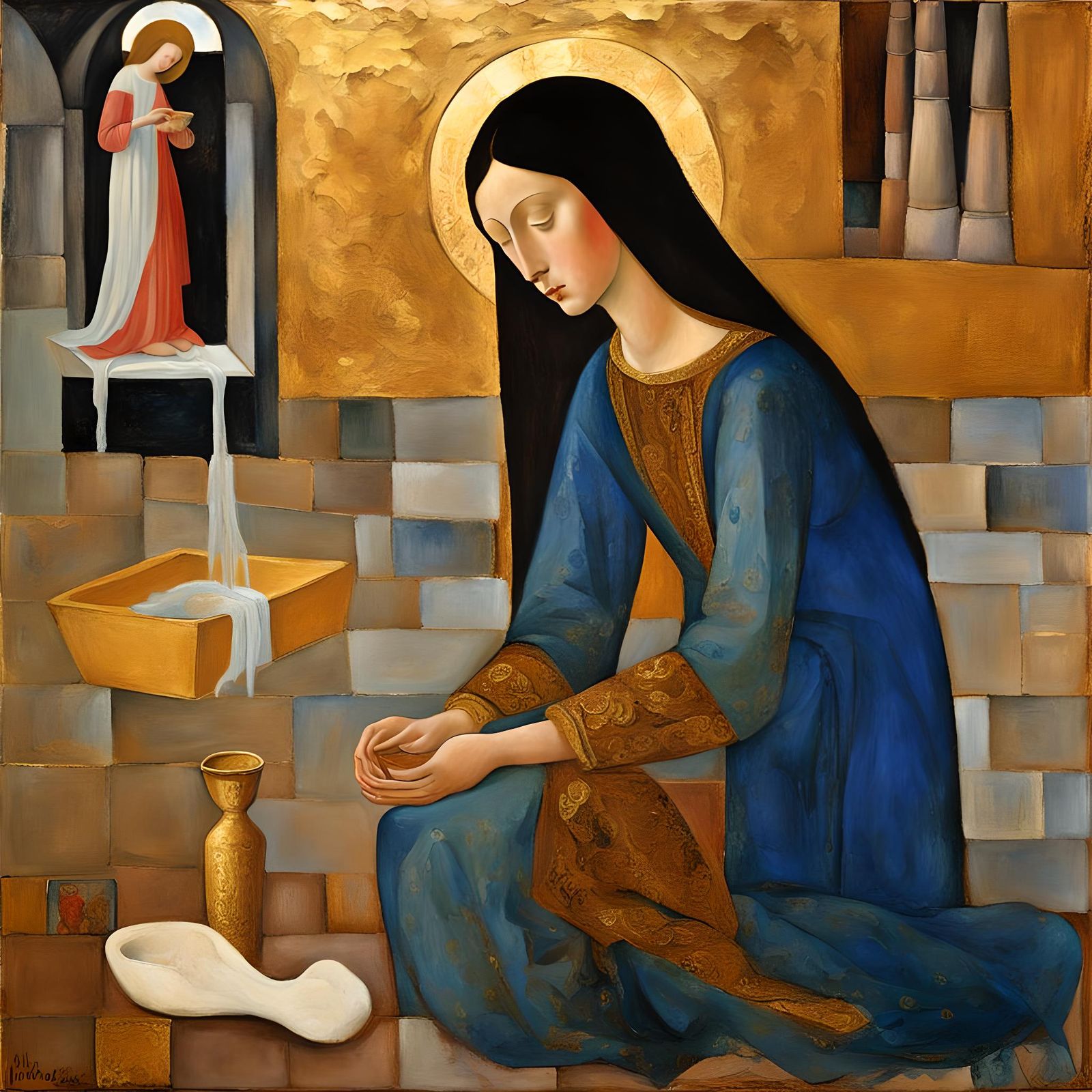 Mary Magdalene in Pre-Raphaelite Style with Gold Foil