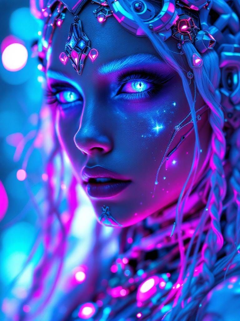 Futuristic Robotic Priestess with Crystal Eyes