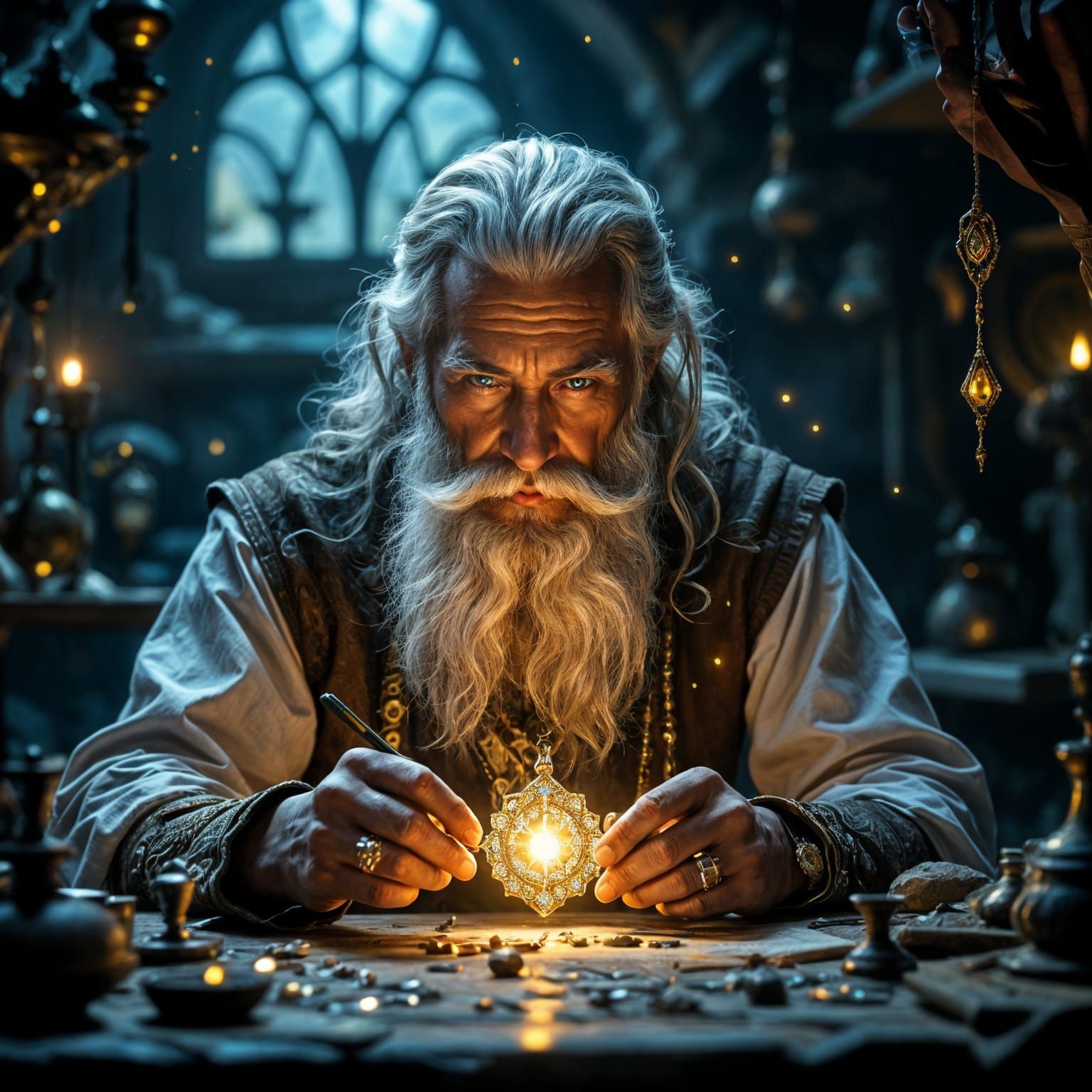D&D Jeweler Crafts Magic Amulet in Epic Digital Painting