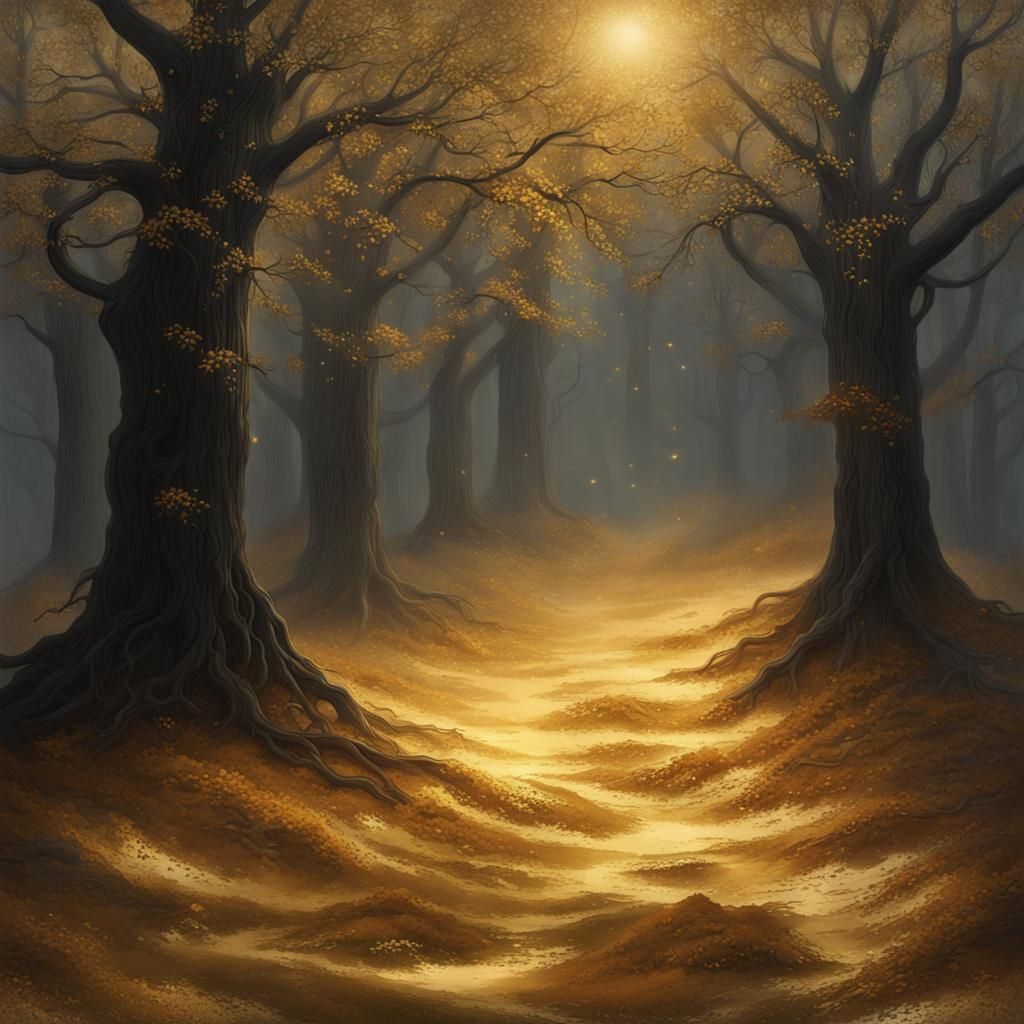 Enchanted Golden Forest of Hope and Renewal