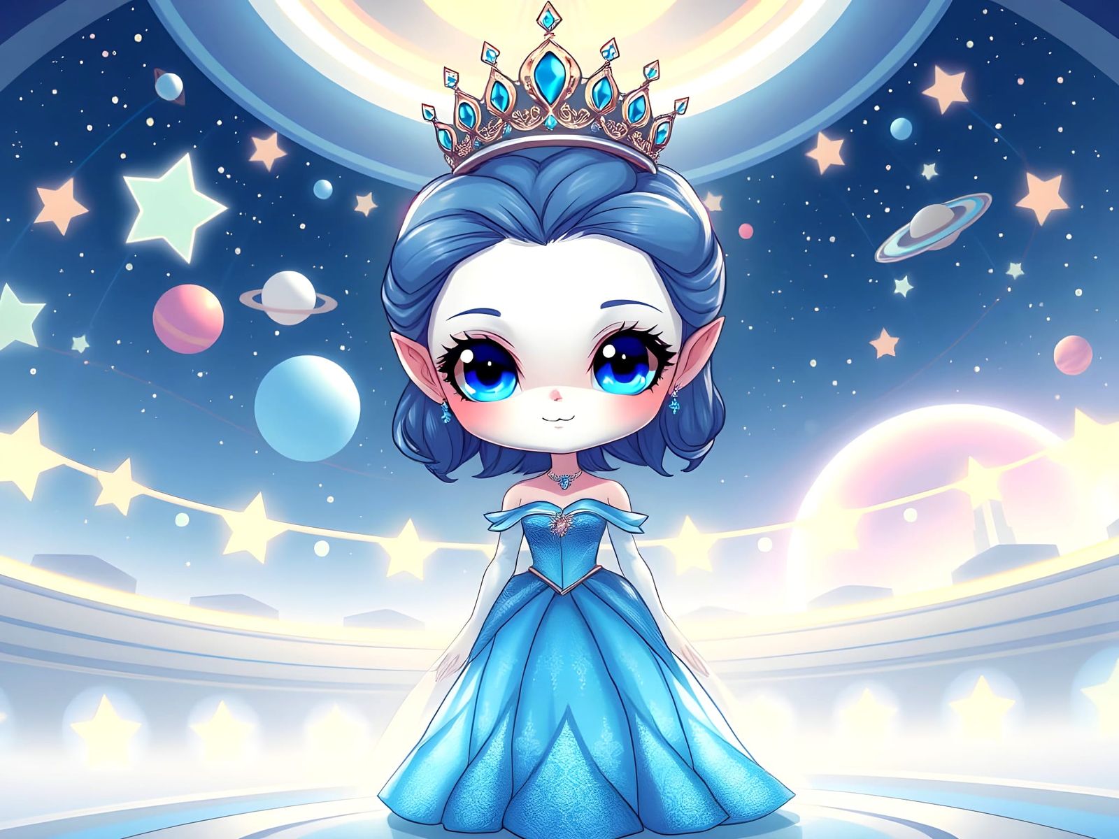 Chibi Alien Queen in Pastel Colors