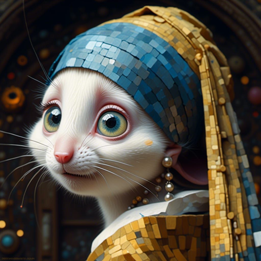 Mouse with Pearl Earring in Digital Art Style