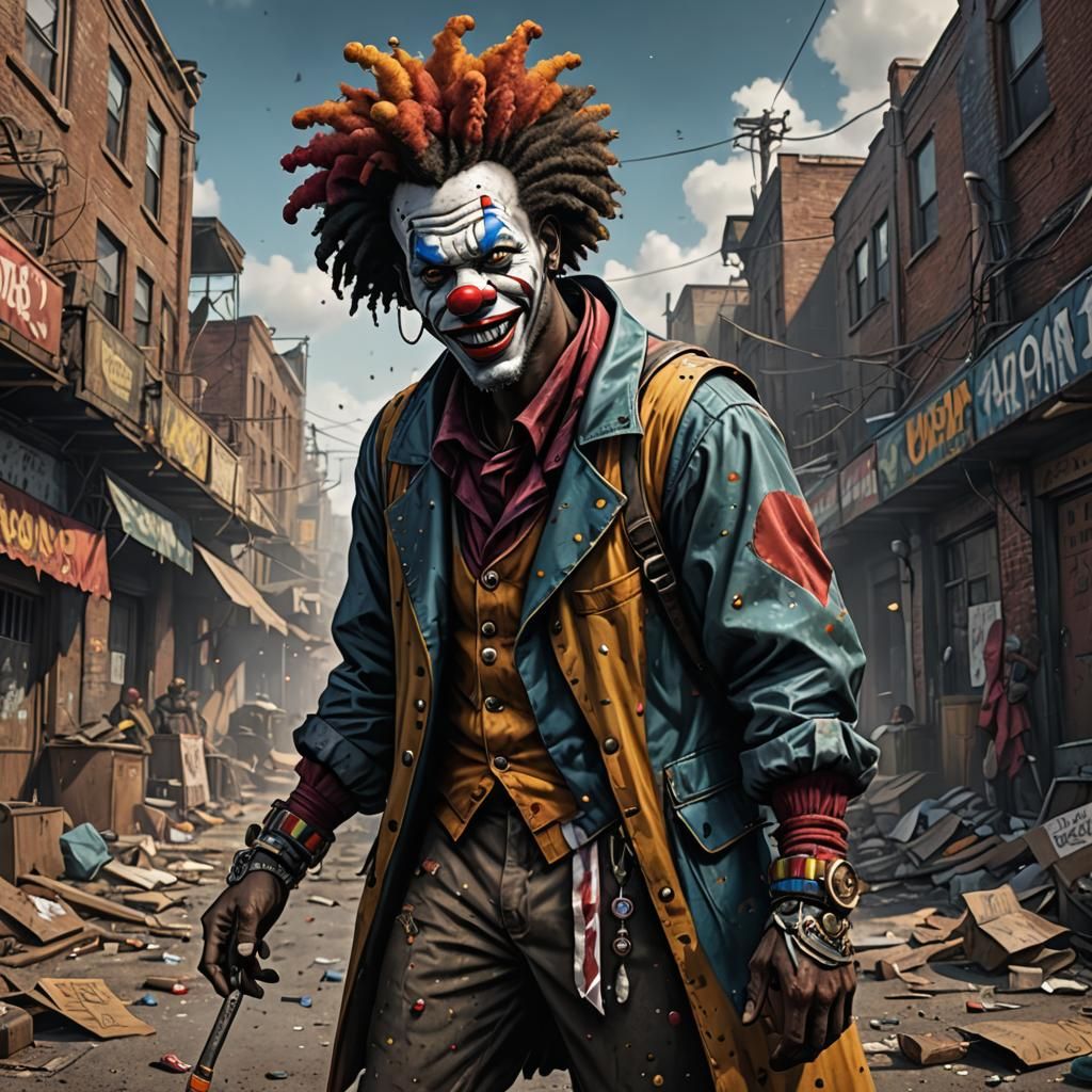 Comic Style Urban Clown in Hobo Clothes