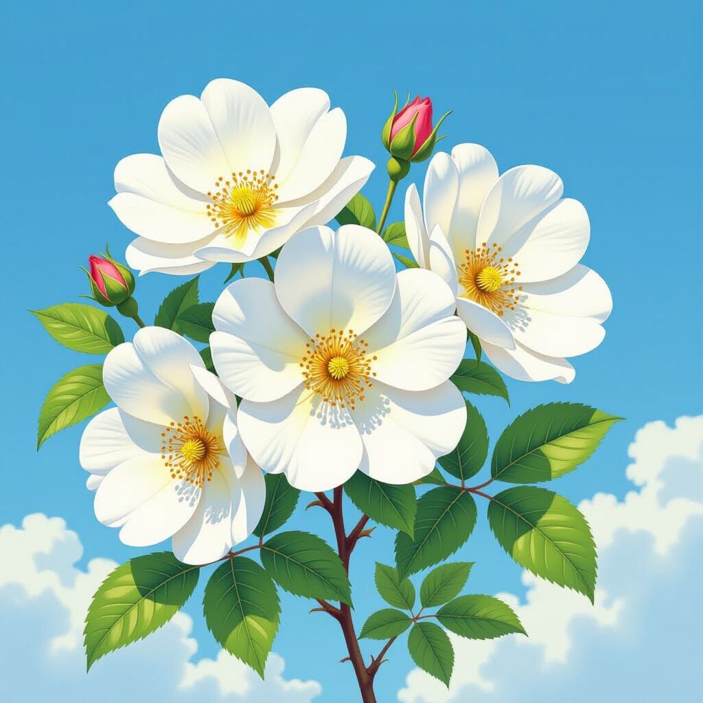 Cherokee Rose Watercolor Against Blue Sky