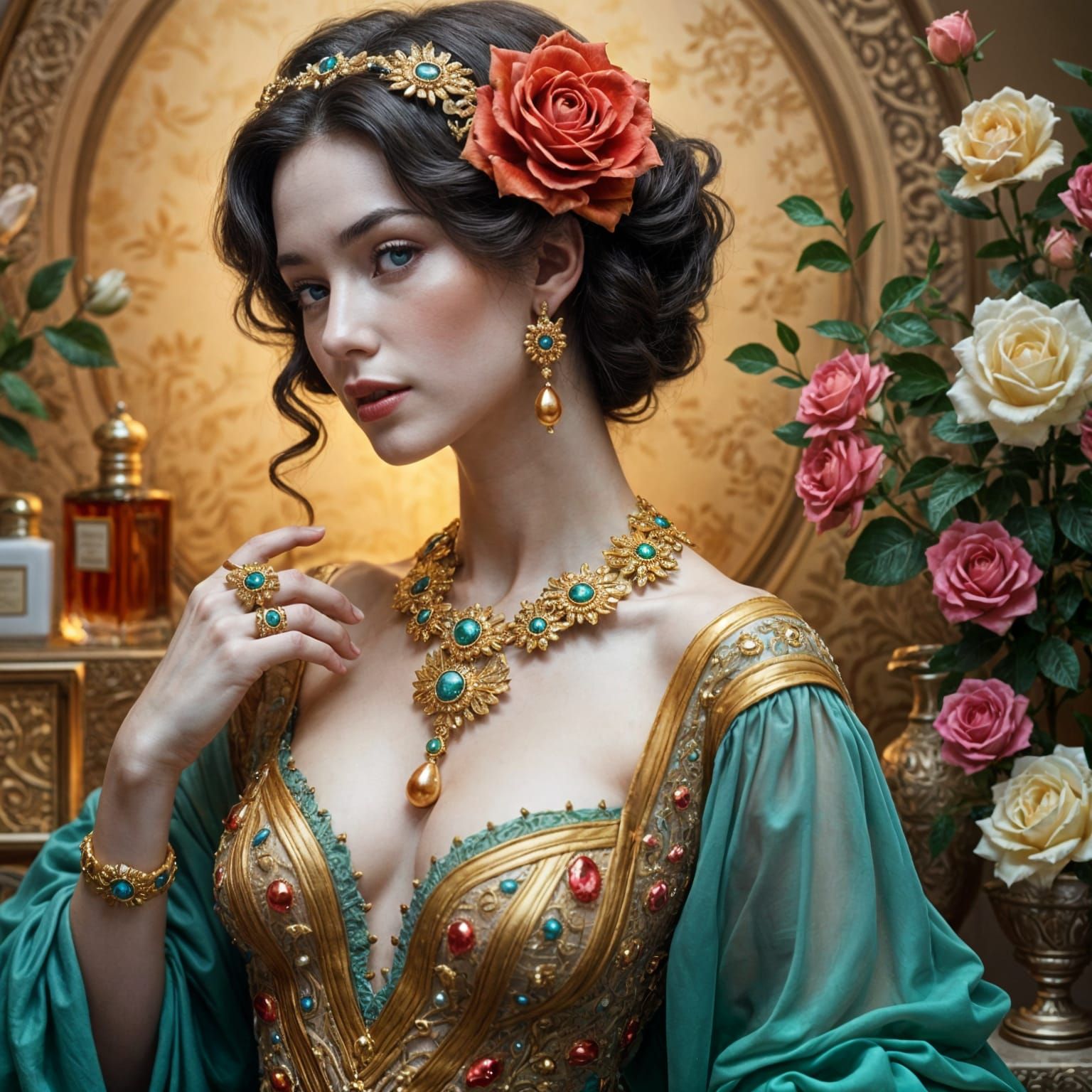 Luxurious Beauty in Opulent Evening Splendor