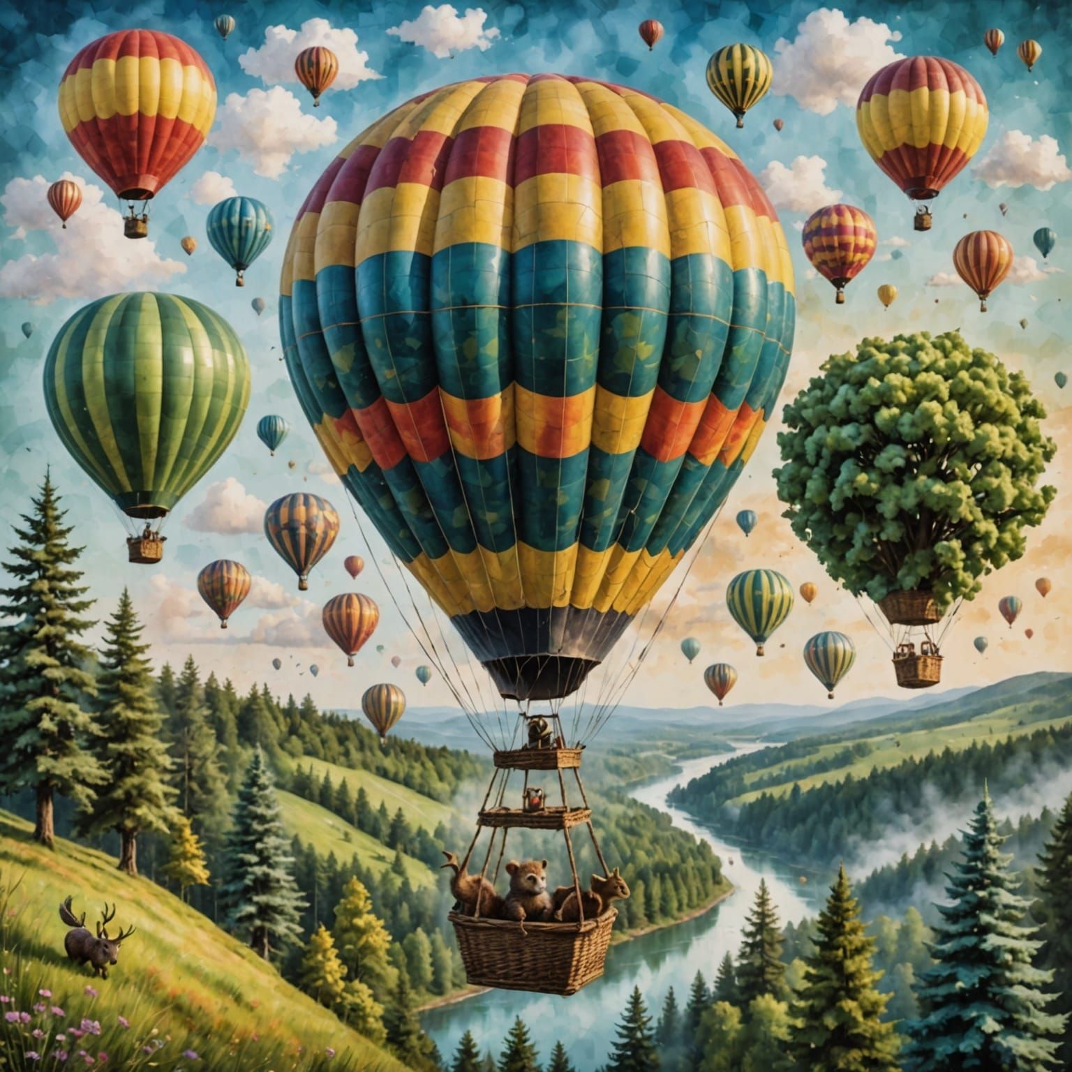Hot Air Balloon Ride with Woodland Creature