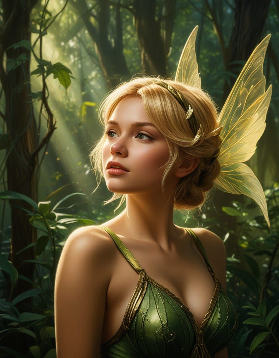 Tinkerbell as Sheena, Jungle Queen Oil Painting
