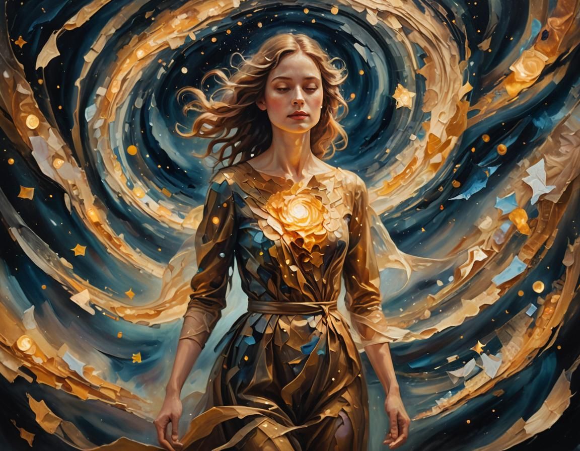 Surreal Memory Figure in Starry Void as Oil Painting