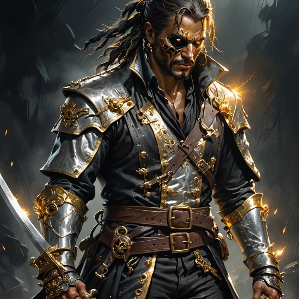 Silver Pirate with Golden Light, Dark Fantasy Art