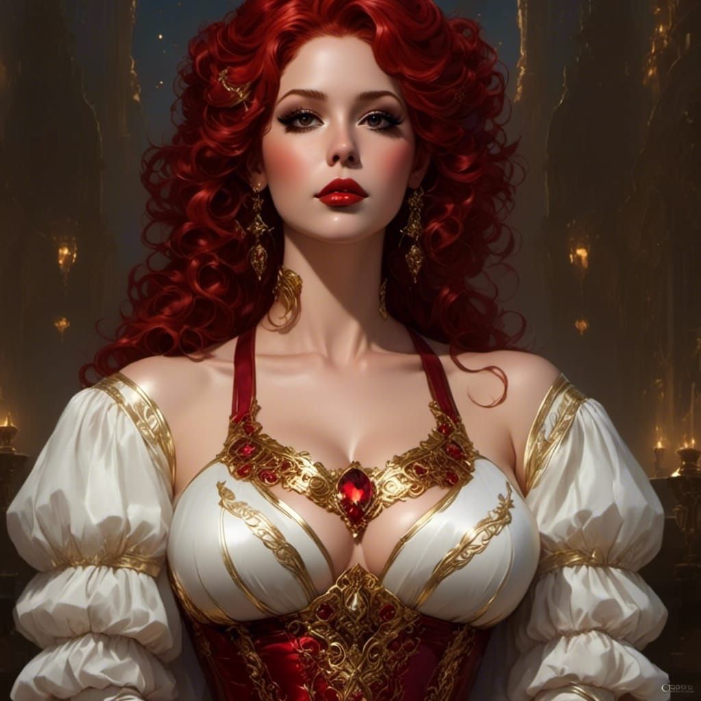 Red-Haired Goddess Portrait with Volumetric Lighting