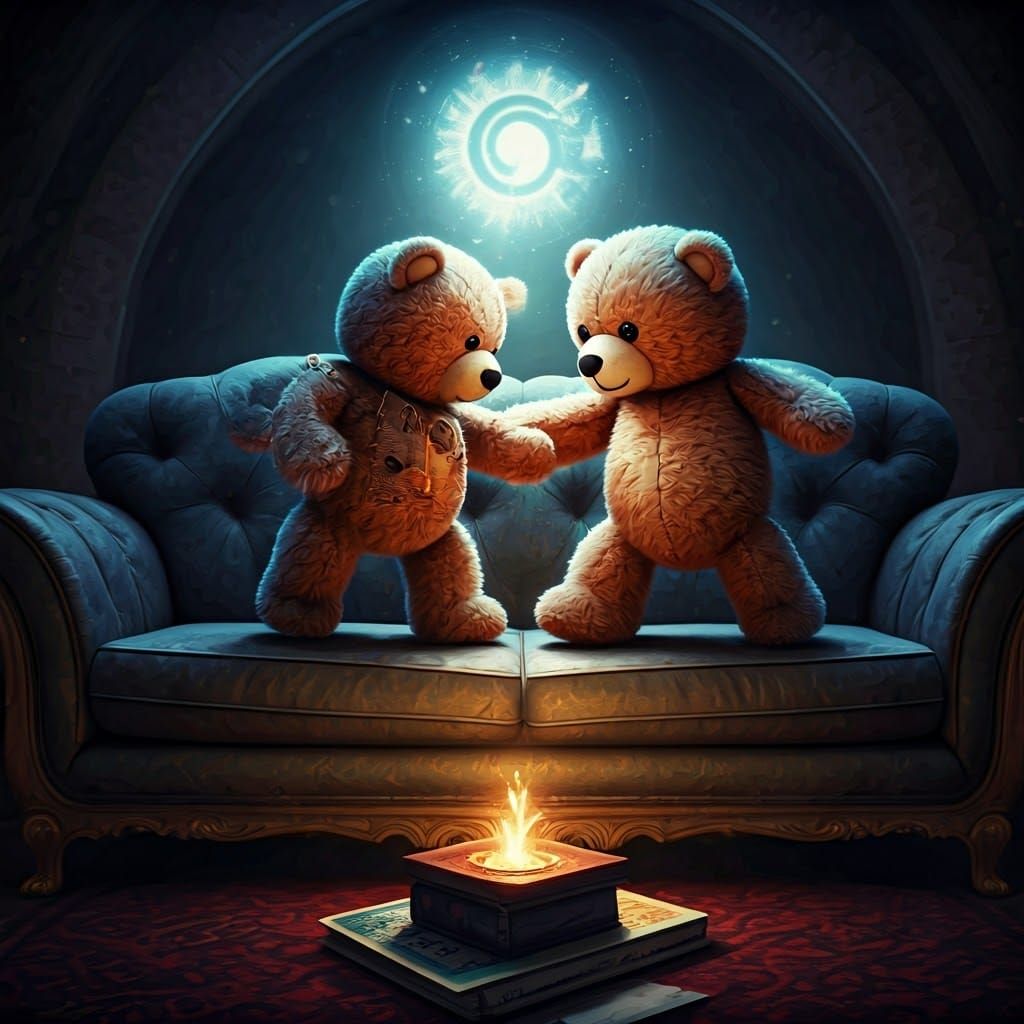 Teddy Bears Play Fighting in Marshmallowpunk Style