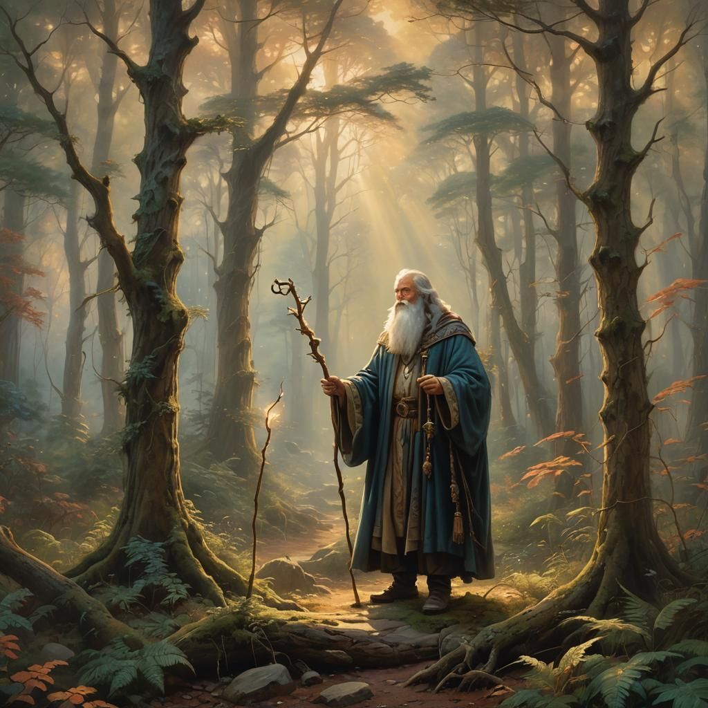Ethereal Father Time in Misty Forest