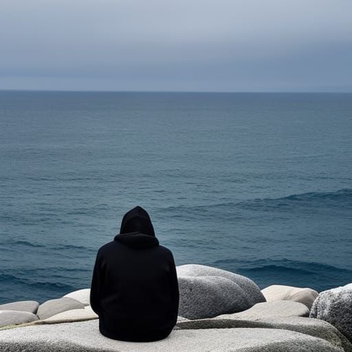 Man in Hoodie Contemplates Ocean View