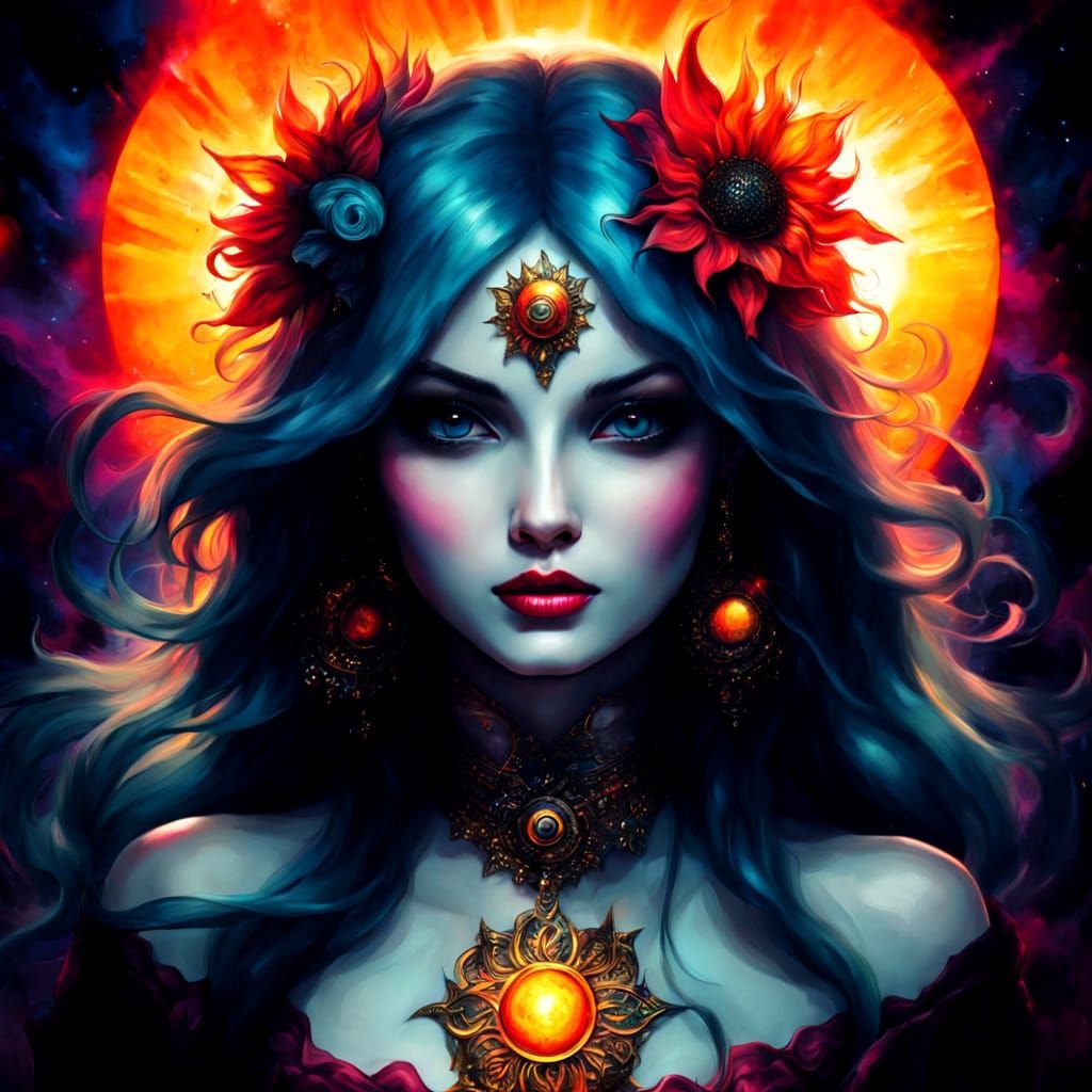 Vibrant Comic Art Sun Tattoo