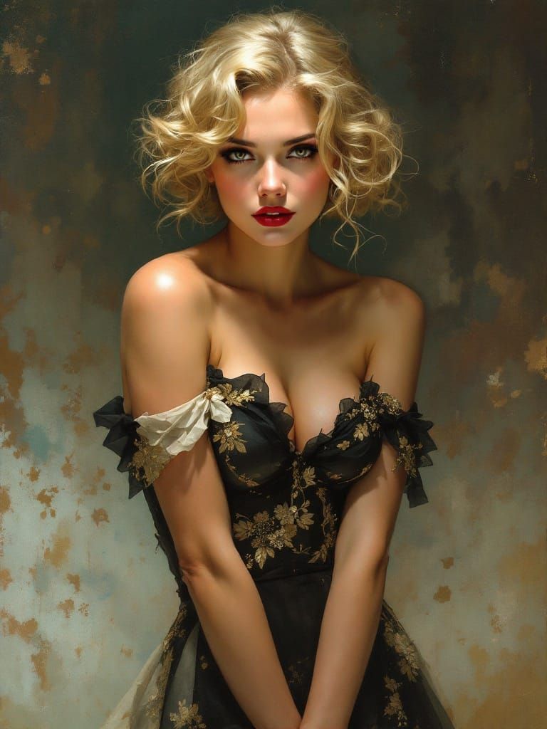 1950s Pin-Up in Alphonse Mucha and Waterhouse Style