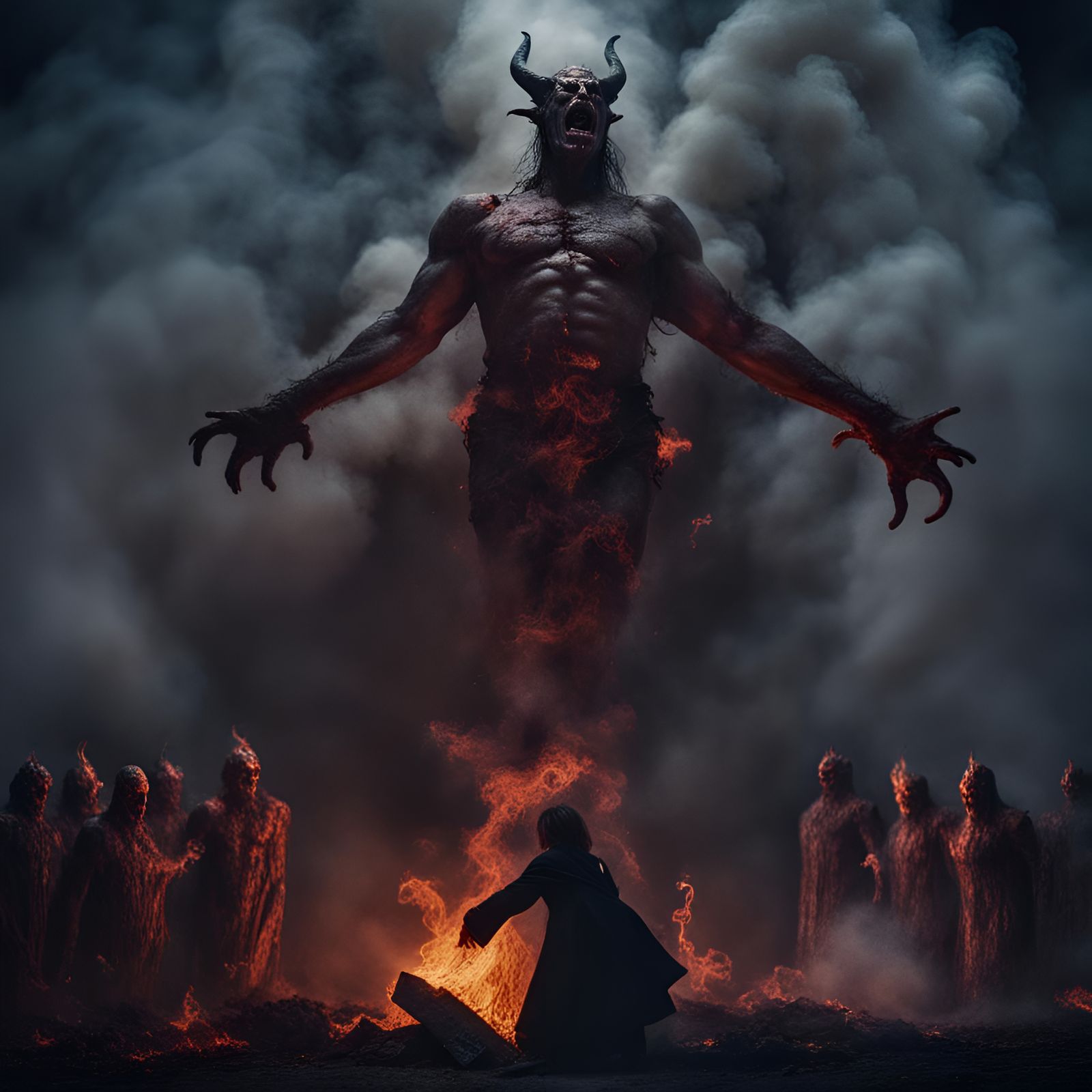 Photorealistic Demon Rising from Flames