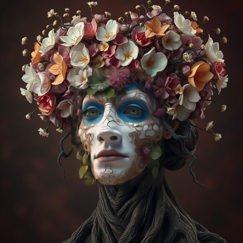 Confused Floral Face: Detailed Matte Painting