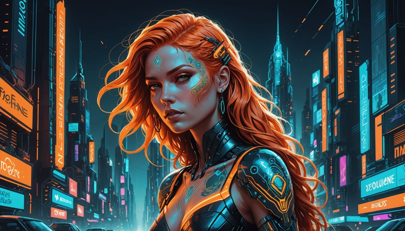 Neon Cyberpunk Goddess in Electric Cityscape