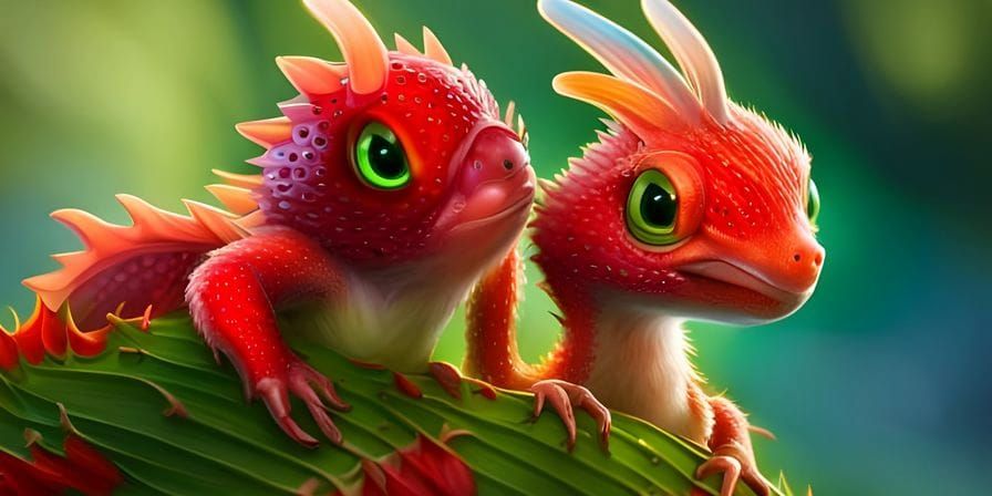Adorable Strawberry Dragon Hatchlings with Green Eyes