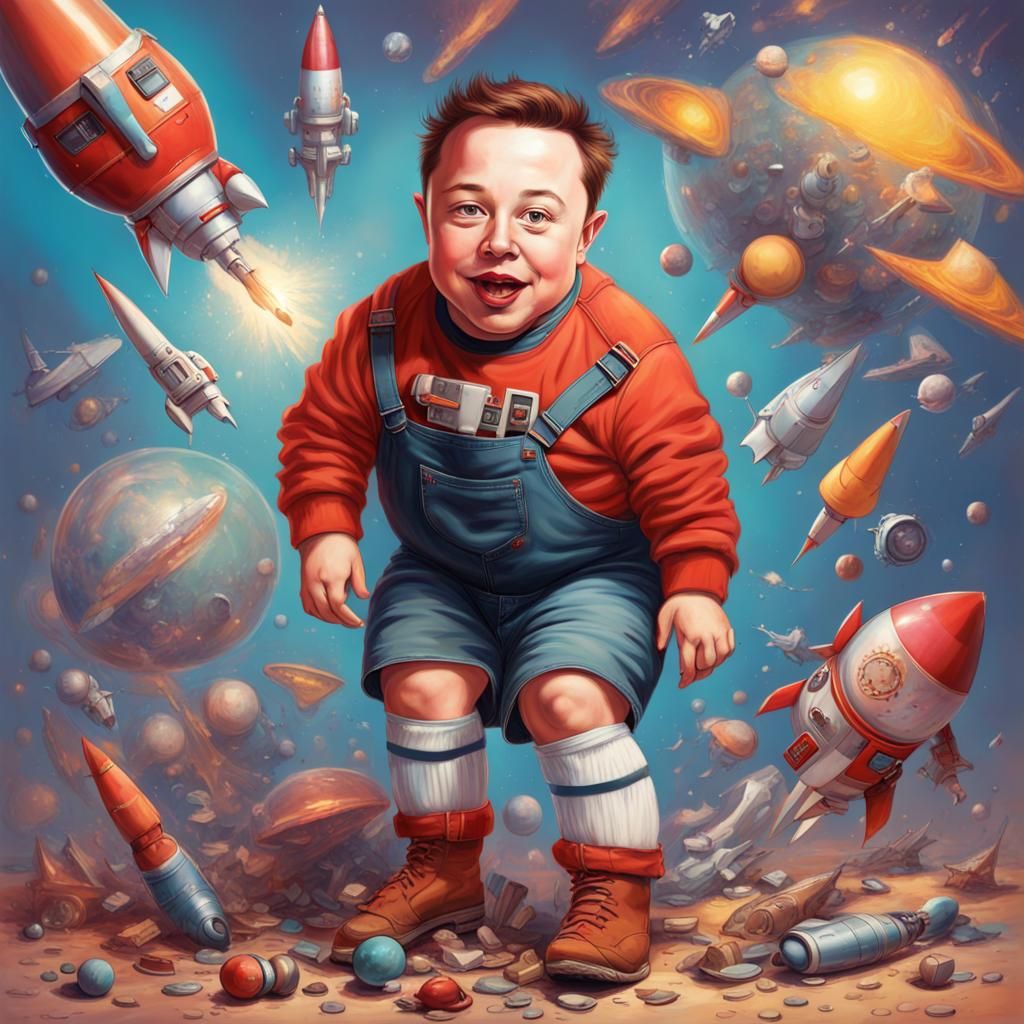 Overweight Child with Toy Rockets: Hyperrealistic Art