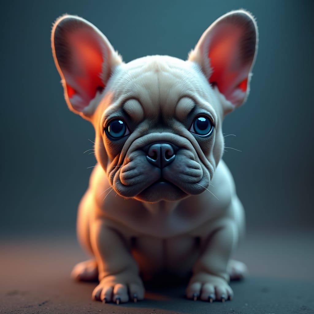 Hyperrealistic Blue French Bulldog Puppy Portrait