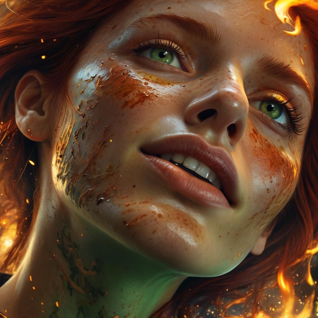 Fiery Woman: Hyperrealistic Portrait in Flames