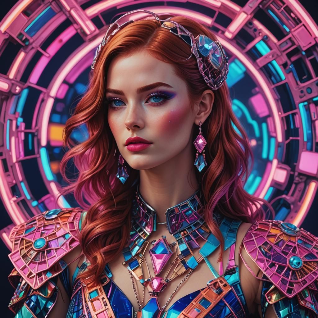 Hyperrealistic Portrait of a Beautiful Woman in Neon Style