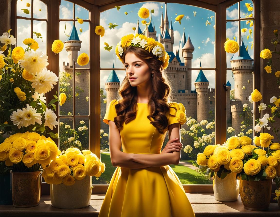 Florist with Flying Castle: AI Generated Image