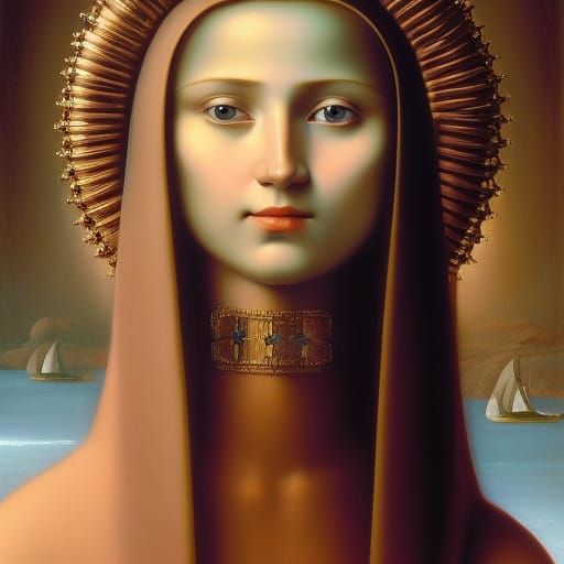 Surreal Our Lady of Guadalupe Portrait in Retrofuturist Styl...