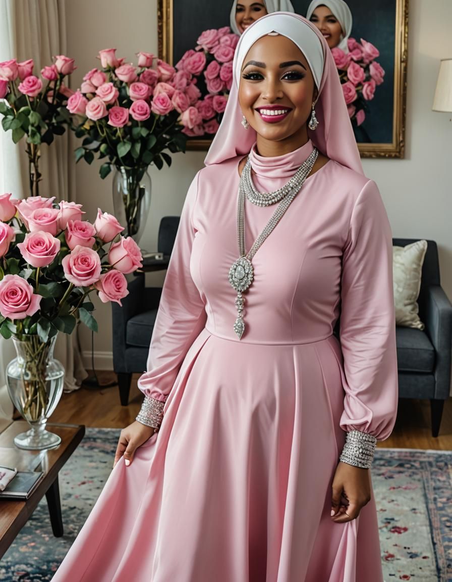 Psychedelic Portrait of Woman in Pink Dress