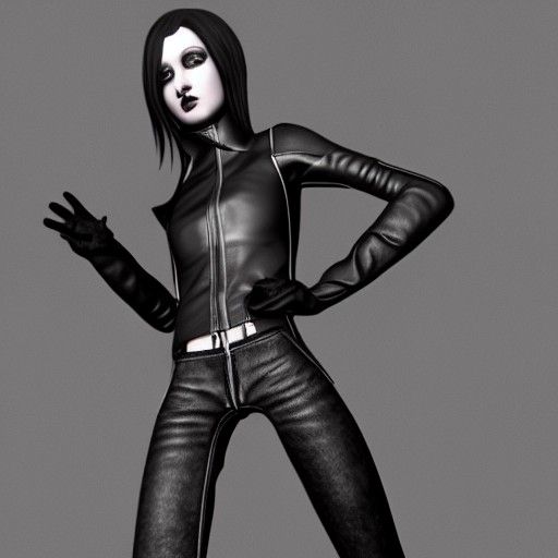 Goth Teen in Leather, Ultrarealistic 3D Render