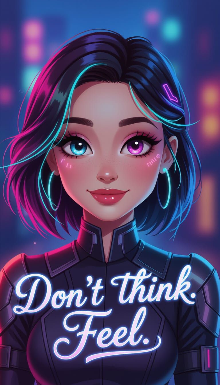 Charming Cyberpunk Woman with Neon Highlights