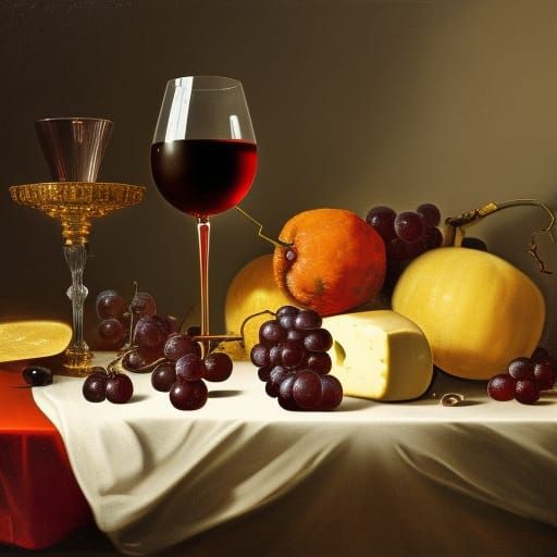 Baroque Still Life with Wine and Fruit