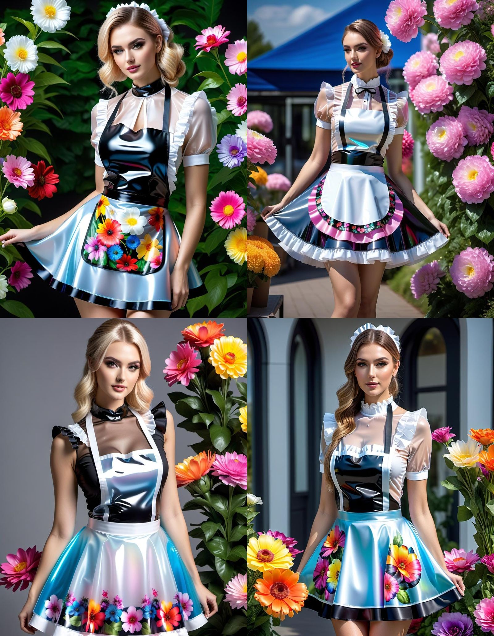 See-Through Maid Dress with Flower Prints in HDR