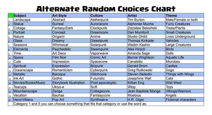 Alternate Random Choices Chart