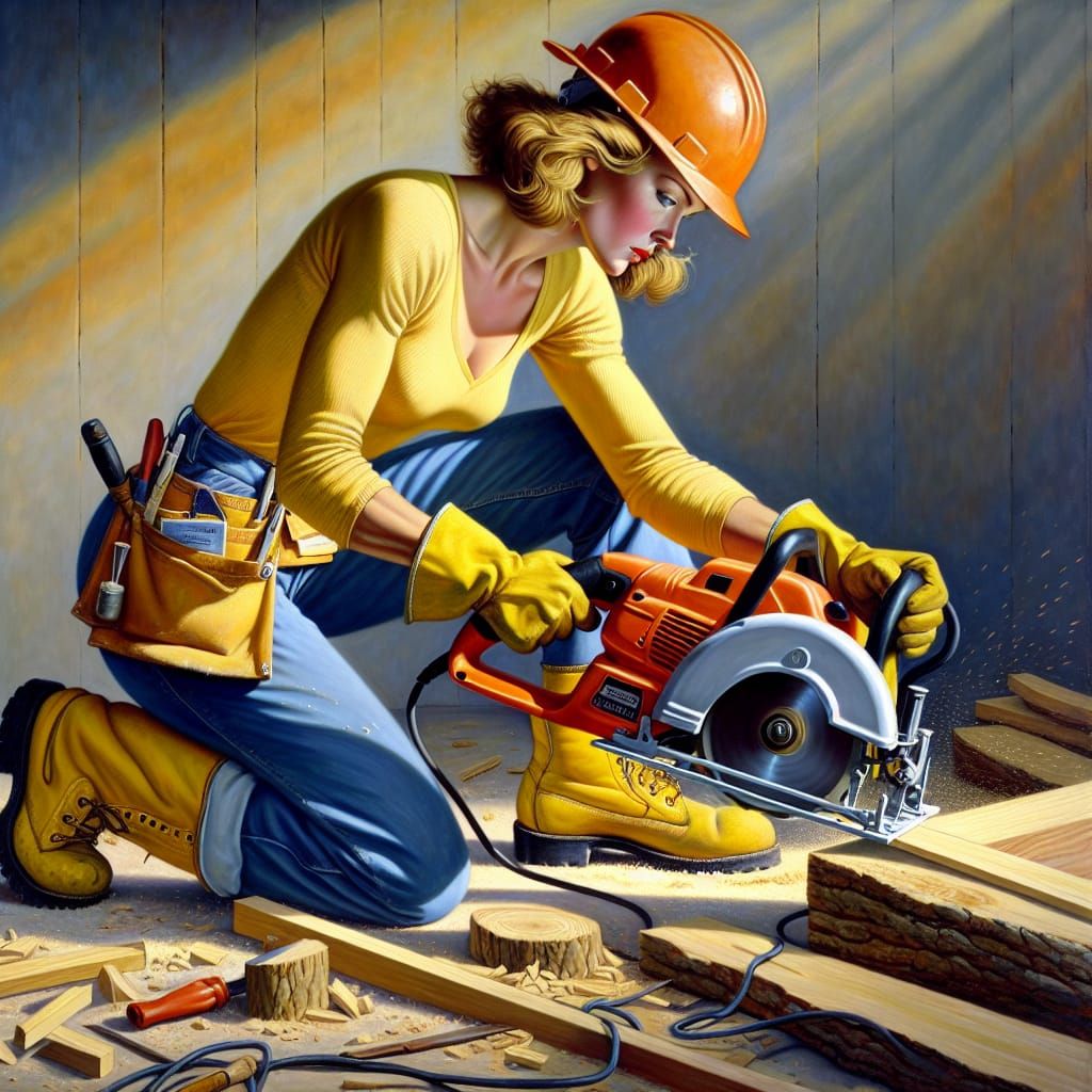 Woman Cuts Wood in Early 20th-Century American Style