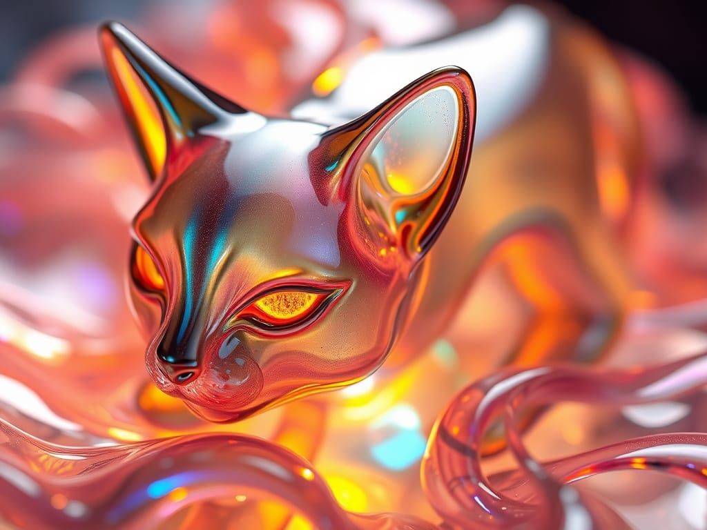 Molten Glass Feline Form in Vibrant Iridescent Colors