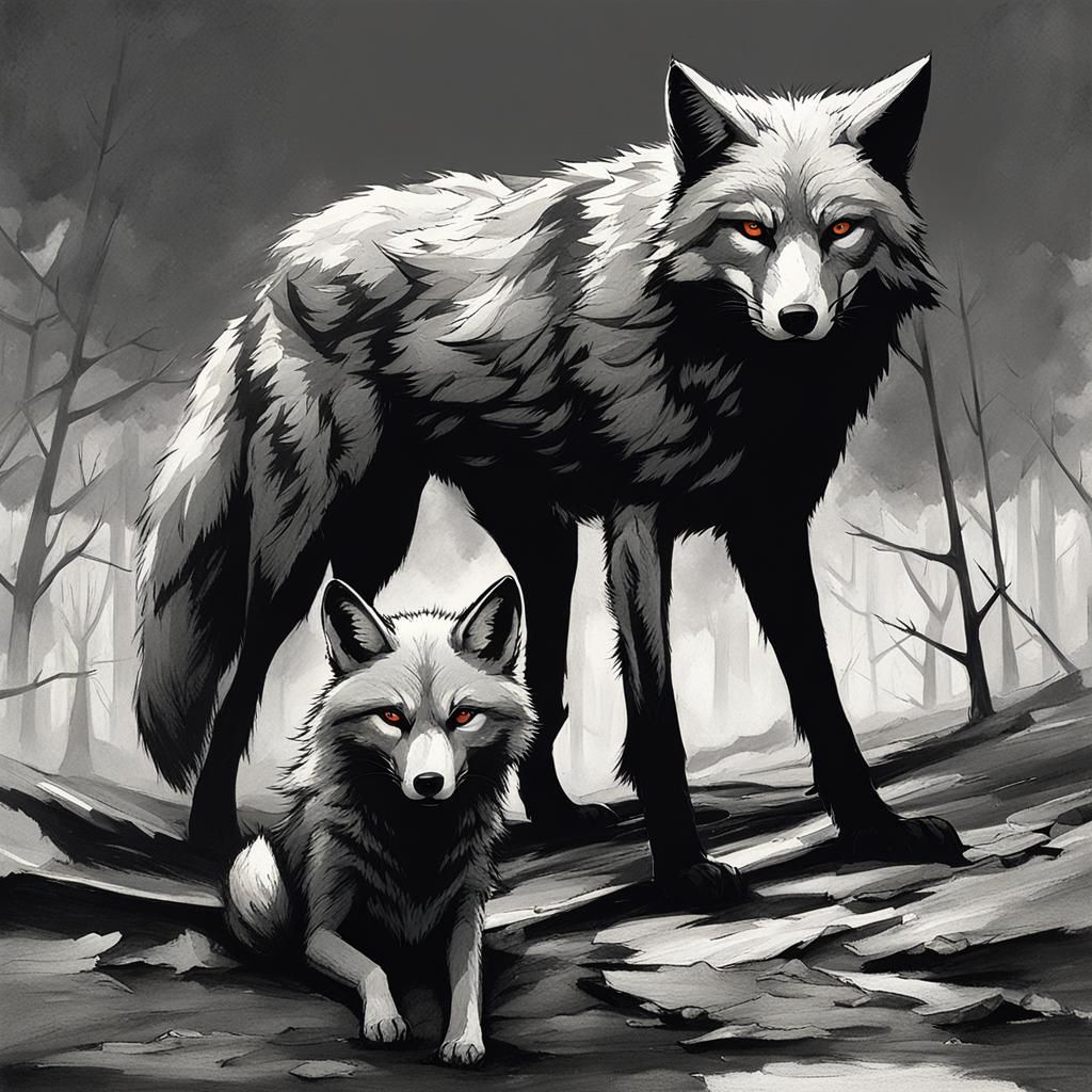 Sinister Fox and Wolf Fantasy Art